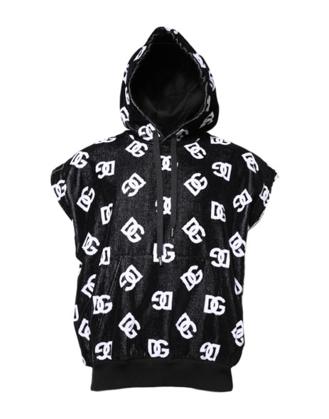Dolce & Gabbana Black DG Cotton Hooded Sleeveless Sweater Dolce & Gabbana Black DG Cotton Hooded Sleeveless Sweater