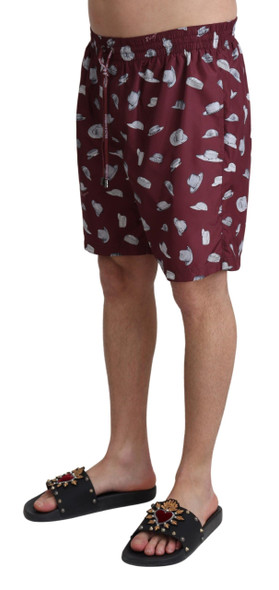Dolce & Gabbana Maroon Hats Print Beachwear Shorts Swimwear Dolce & Gabbana Maroon Hats Print Beachwear Shorts Swimwear
