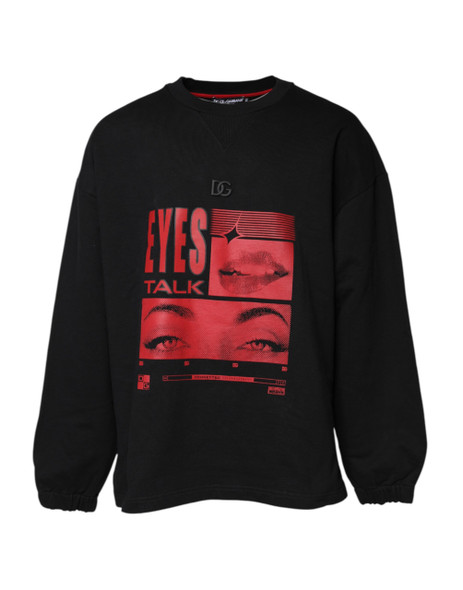 Dolce & Gabbana Black Cotton Graphic Print Pullover Sweater Dolce & Gabbana Black Cotton Graphic Print Pullover Sweater