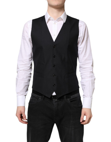 Dolce & Gabbana Black Wool Waistcoat Dress Formal Vest TSH878450 Dolce & Gabbana Black Wool Waistcoat Dress Formal Vest TSH878450
