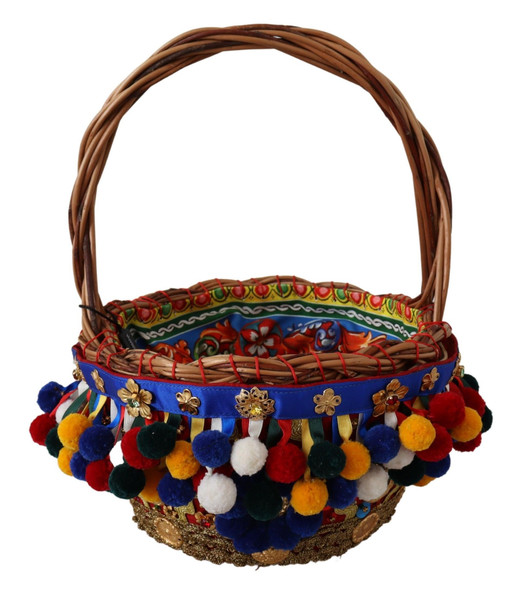 Multicolor Cotton Embellished Agnese Basket Tote Bag Multicolor Cotton Embellished Agnese Basket Tote Bag