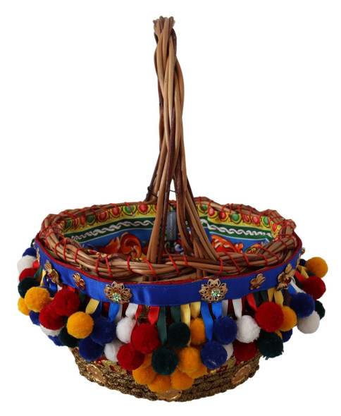 Multicolor Cotton Embellished Agnese Basket Tote Bag Multicolor Cotton Embellished Agnese Basket Tote Bag