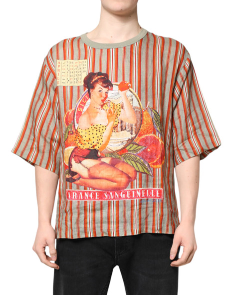 Multicolor Striped Graphic Linen Round Neck T-shirt Multicolor Striped Graphic Linen Round Neck T-shirt