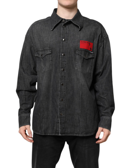 Gray Long Sleeves Button Down Denim Shirt Gray Long Sleeves Button Down Denim Shirt
