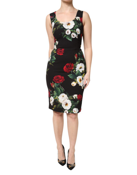 Black Floral Print Sleeveless Sheath Dress Black Floral Print Sleeveless Sheath Dress