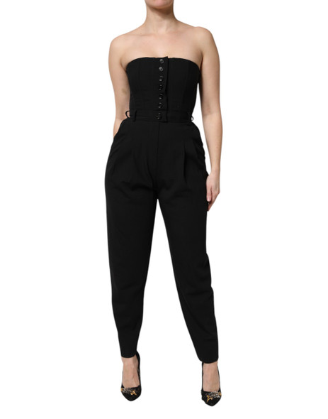 Dolce & Gabbana Black Wool Strapless Romper Jumpsuit Dress Dolce & Gabbana Black Wool Strapless Romper Jumpsuit Dress