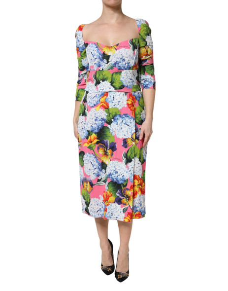 Dolce & Gabbana Multicolor Floral Pleated Sheath Midi Dress Dolce & Gabbana Multicolor Floral Pleated Sheath Midi Dress