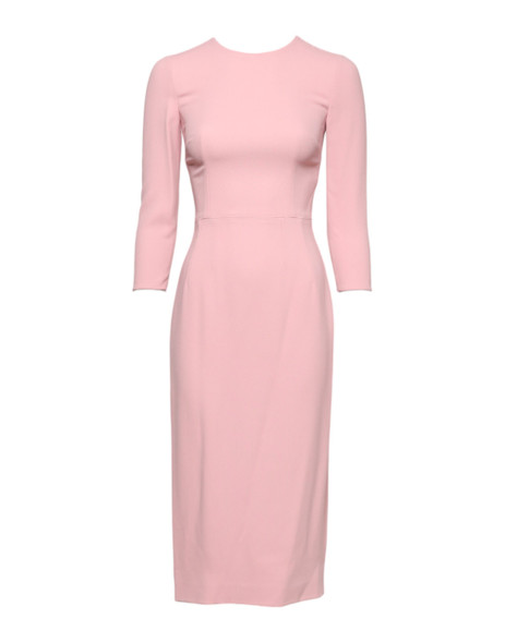 Pink Viscose 3/4 Sleeves Sheath Midi Dress Pink Viscose 3/4 Sleeves Sheath Midi Dress