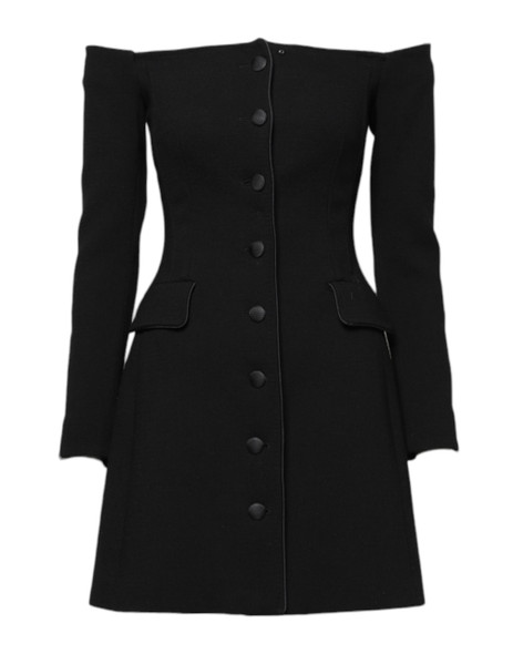 Black Wool Off Shoulder A-line Mini Dress Black Wool Off Shoulder A-line Mini Dress