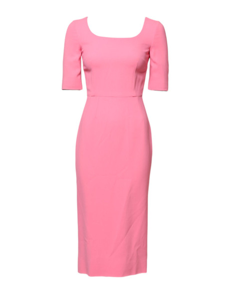 Pink Viscose Short Sleeve Sheath Midi Dress Pink Viscose Short Sleeve Sheath Midi Dress