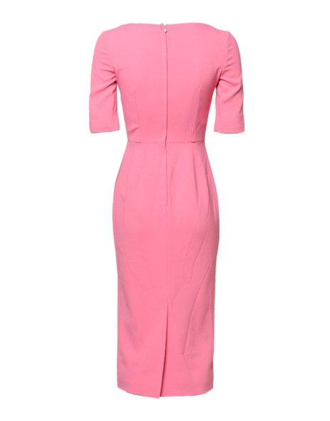 Pink Viscose Short Sleeve Sheath Midi Dress Pink Viscose Short Sleeve Sheath Midi Dress