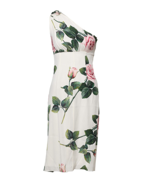 White Floral One Shoulder Sheath Midi Dress White Floral One Shoulder Sheath Midi Dress