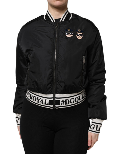 Black Nylon #DGFamily Full Zip Bomber Jacket Black Nylon #DGFamily Full Zip Bomber Jacket
