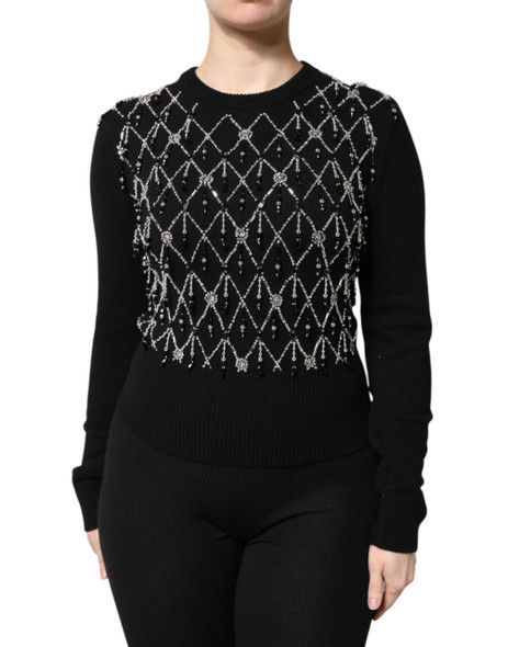 Black Cashmere Embellished Long Sleeves Top Black Cashmere Embellished Long Sleeves Top