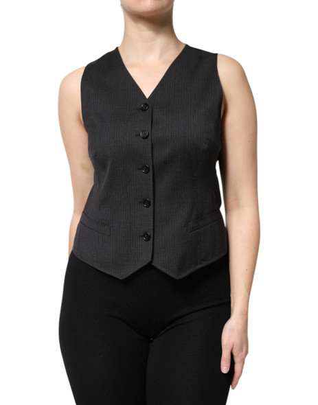 Black Striped Button Down Sleeveless Vest Top Black Striped Button Down Sleeveless Vest Top