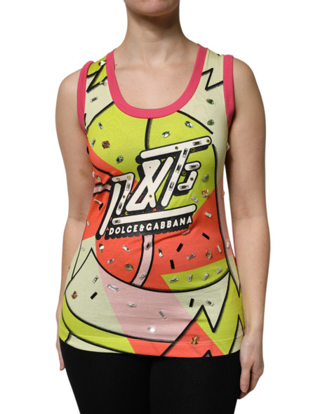 Multicolor Printed Crystal Embellishment Top Multicolor Printed Crystal Embellishment Top