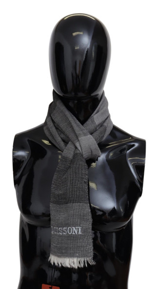 Gray Striped Wool Unisex Neck Wrap Fringes Scarf Gray Striped Wool Unisex Neck Wrap Fringes Scarf