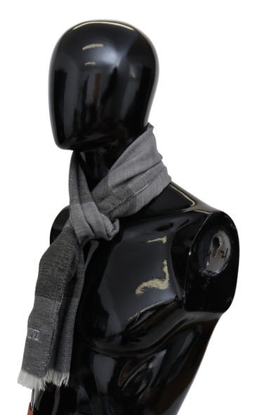 Gray Striped Wool Unisex Neck Wrap Fringes Scarf Gray Striped Wool Unisex Neck Wrap Fringes Scarf