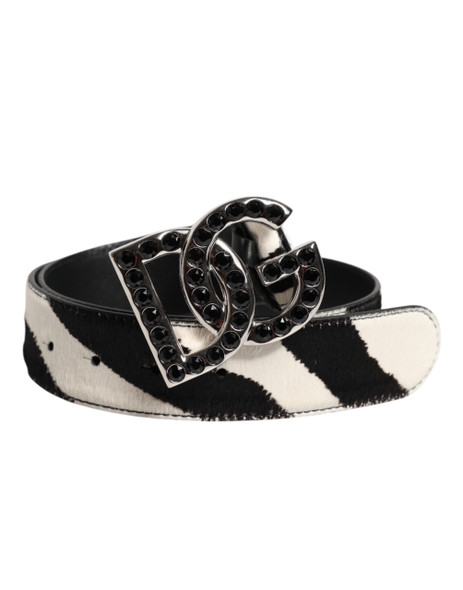 White Black Leather Zebra DG Crystal Buckle Belt White Black Leather Zebra DG Crystal Buckle Belt