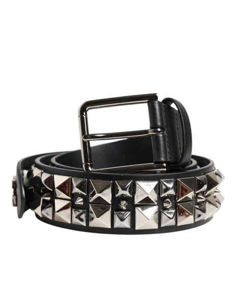 Black Calf Leather Studded Silver Buckle Belt Black Calf Leather Studded Silver Buckle Belt