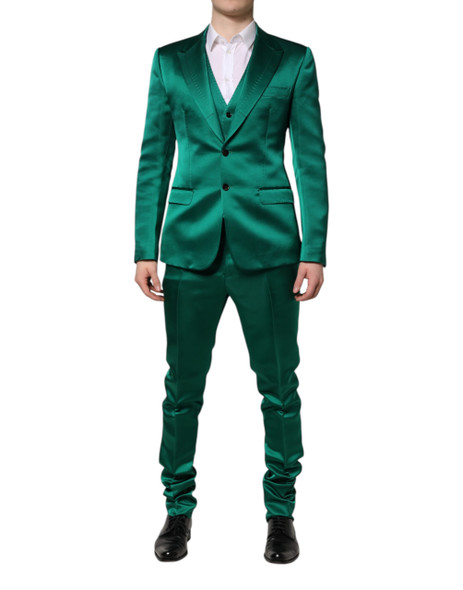 Dolce & Gabbana Green Silk 3 Piece Single Breasted Suit Dolce & Gabbana Green Silk 3 Piece Single Breasted Suit