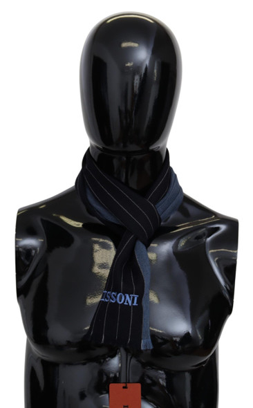 Black Blue Striped Wool Unisex Wrap scarf Black Blue Striped Wool Unisex Wrap scarf