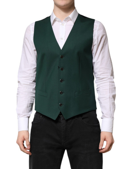 Dolce & Gabbana Green Wool Dress Formal Men Waistcoat Vest Dolce & Gabbana Green Wool Dress Formal Men Waistcoat Vest
