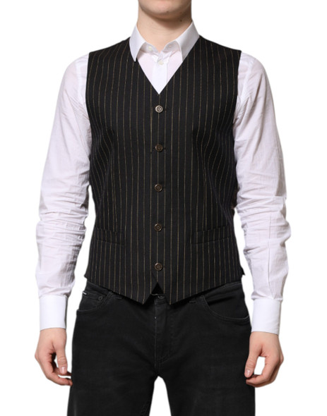 Dolce & Gabbana Black Stripes Wool Formal Men Waistcoat Vest Dolce & Gabbana Black Stripes Wool Formal Men Waistcoat Vest