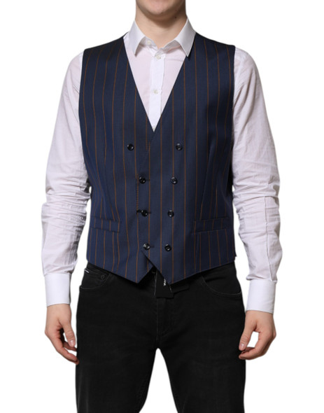 Dolce & Gabbana Blue Stripes Wool Formal Men Waistcoat Vest Dolce & Gabbana Blue Stripes Wool Formal Men Waistcoat Vest