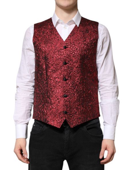 Red Floral Brocade Formal Men Waistcoat Vest Red Floral Brocade Formal Men Waistcoat Vest