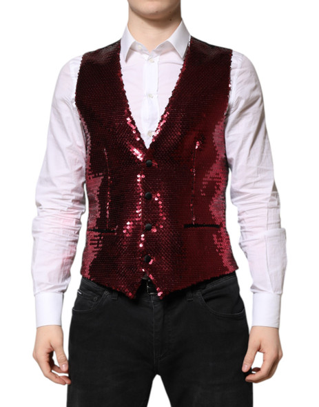 Dolce & Gabbana Red Sequined Dress Formal Men Waistcoat Vest Dolce & Gabbana Red Sequined Dress Formal Men Waistcoat Vest
