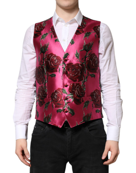 Pink Floral Satin Formal Men Waistcoat Vest Pink Floral Satin Formal Men Waistcoat Vest