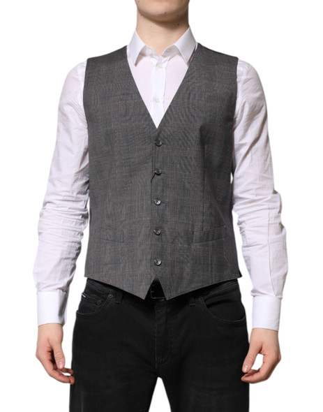 Dolce & Gabbana Gray Plaid Wool Formal Dress Waistcoat Vest Dolce & Gabbana Gray Plaid Wool Formal Dress Waistcoat Vest