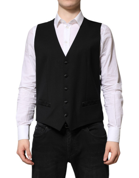 Dolce & Gabbana Black Wool Dress Formal Men Waistcoat Vest Dolce & Gabbana Black Wool Dress Formal Men Waistcoat Vest