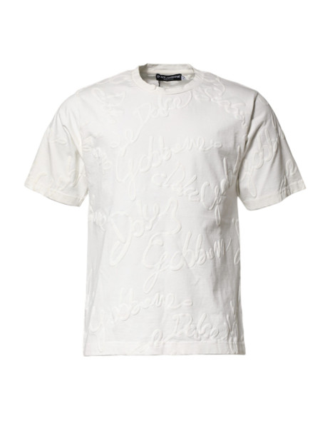 White Cotton Logo Embossed Crew Neck T-shirt White Cotton Logo Embossed Crew Neck T-shirt