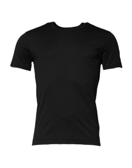 Black Cotton Short Sleeves Round Neck T-shirt Black Cotton Short Sleeves Round Neck T-shirt