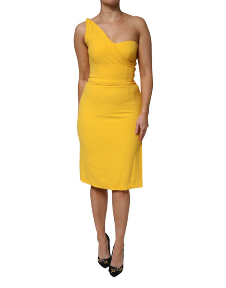 Yellow One Shoulder Side Slit Midi Dress DR81494 Yellow One Shoulder Side Slit Midi Dress DR81494