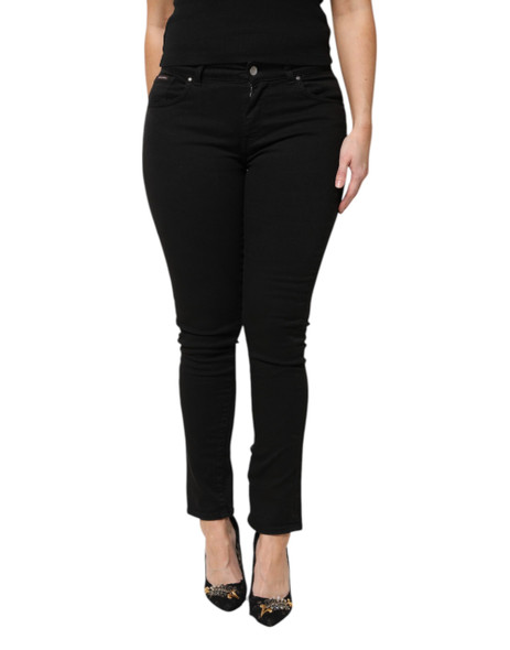 Dolce & Gabbana Black Cotton Logo Mid Waist Skinny Denim Jeans Dolce & Gabbana Black Cotton Logo Mid Waist Skinny Denim Jeans