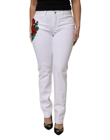Dolce & Gabbana White Floral Sequined GIRLY Denim Jeans Dolce & Gabbana White Floral Sequined GIRLY Denim Jeans