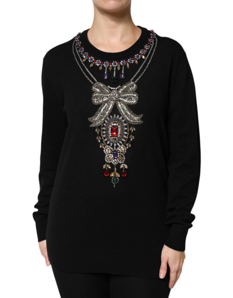 Dolce & Gabbana Black Cashmere Crystal Embellished Sweater Dolce & Gabbana Black Cashmere Crystal Embellished Sweater