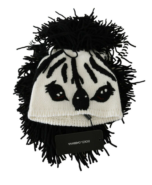 Dolce & Gabbana Black White Knitted Cashmere Animal Design Hat Dolce & Gabbana Black White Knitted Cashmere Animal Design Hat