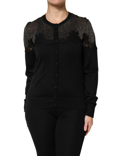 Black Viscose Lace Buttoned Cardigan Sweater Black Viscose Lace Buttoned Cardigan Sweater