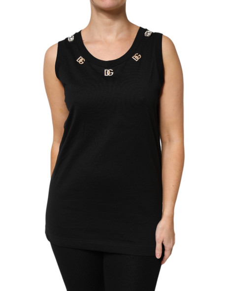 Dolce & Gabbana Black DG Embellished Sleeveless Tank Top Dolce & Gabbana Black DG Embellished Sleeveless Tank Top