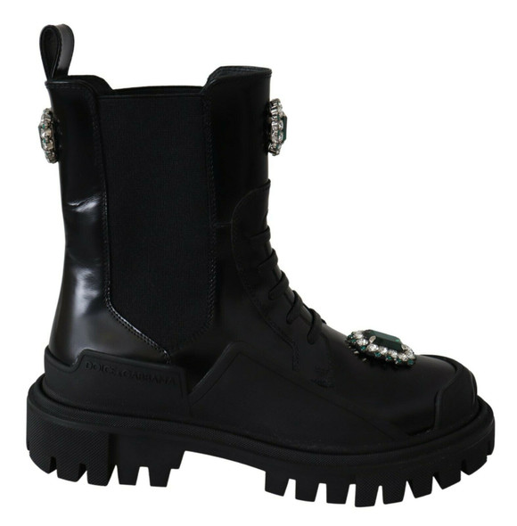 Dolce & Gabbana Black Leather Crystal Combat Boots Dolce & Gabbana Black Leather Crystal Combat Boots