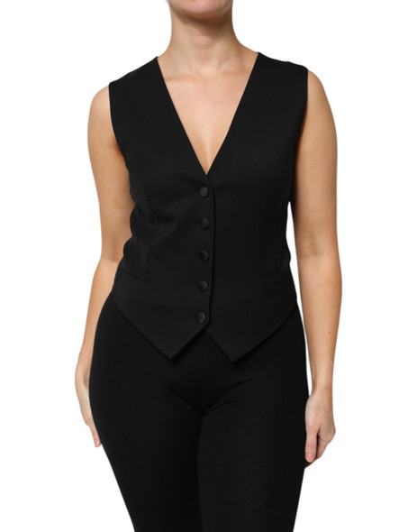 Dolce & Gabbana Black Wool Sleeveless Vest Waistcoat Top Dolce & Gabbana Black Wool Sleeveless Vest Waistcoat Top