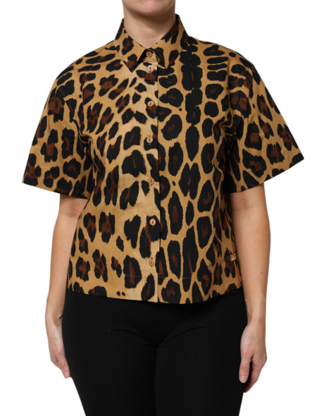 Dolce & Gabbana Brown Leopard Short Sleeve Collared Polo Top Dolce & Gabbana Brown Leopard Short Sleeve Collared Polo Top