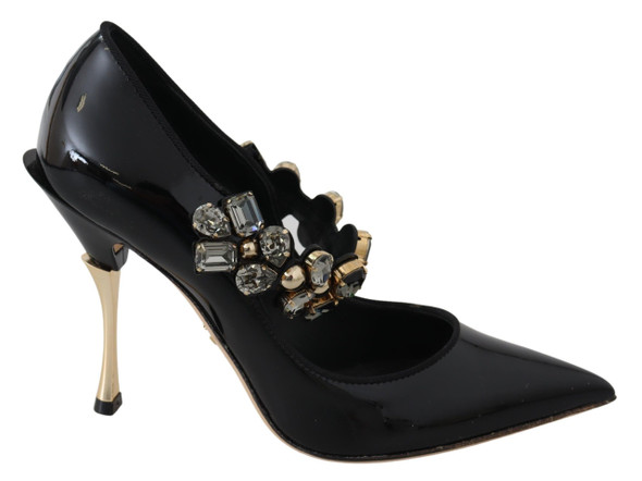 Black Leather Crystal Shoes Mary Jane Pumps Black Leather Crystal Shoes Mary Jane Pumps