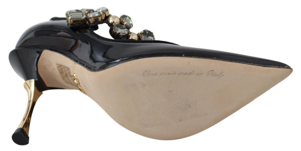 Black Leather Crystal Shoes Mary Jane Pumps Black Leather Crystal Shoes Mary Jane Pumps
