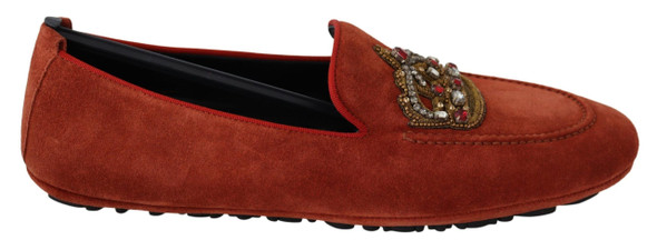 Dolce & Gabbana Orange Leather Crystal Crown Loafers Shoes Dolce & Gabbana Orange Leather Crystal Crown Loafers Shoes