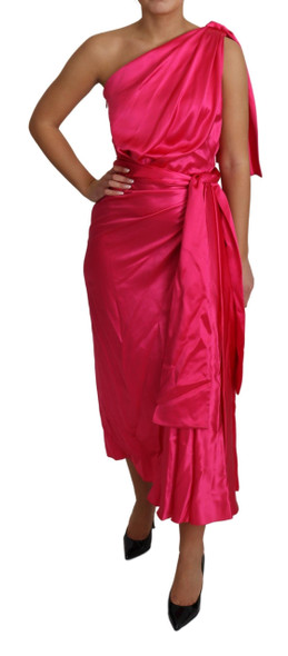 Dress Pink Fitted Cut One Shoulder Midi Dress Dress Pink Fitted Cut One Shoulder Midi Dress